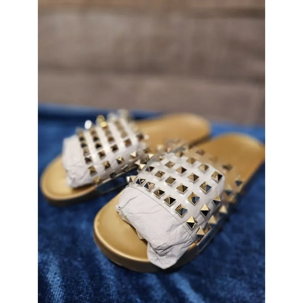 Katy Perry Gold Stud Clear Slides Slippers Women 6 36 - Picture 1 of 4